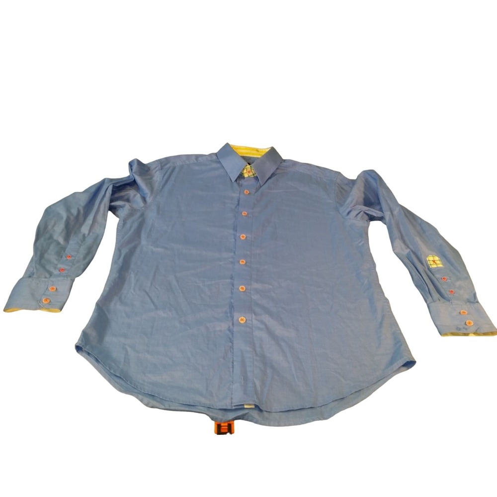 Robert Graham Mens Large Blue Long Sleeve Button‎ Up Shirt Solid Classic Luxury